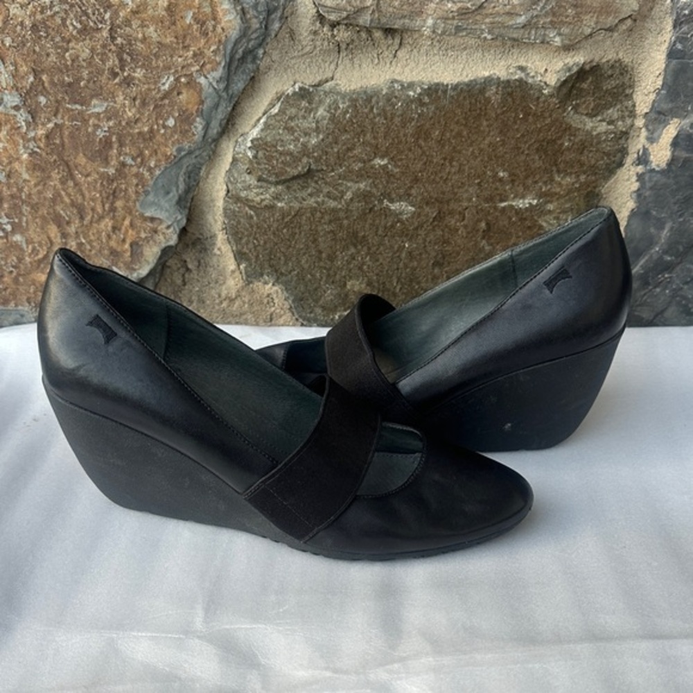 Camper Black Leather Mary Jane Wedge Shoes EU 41 US 10–10.5